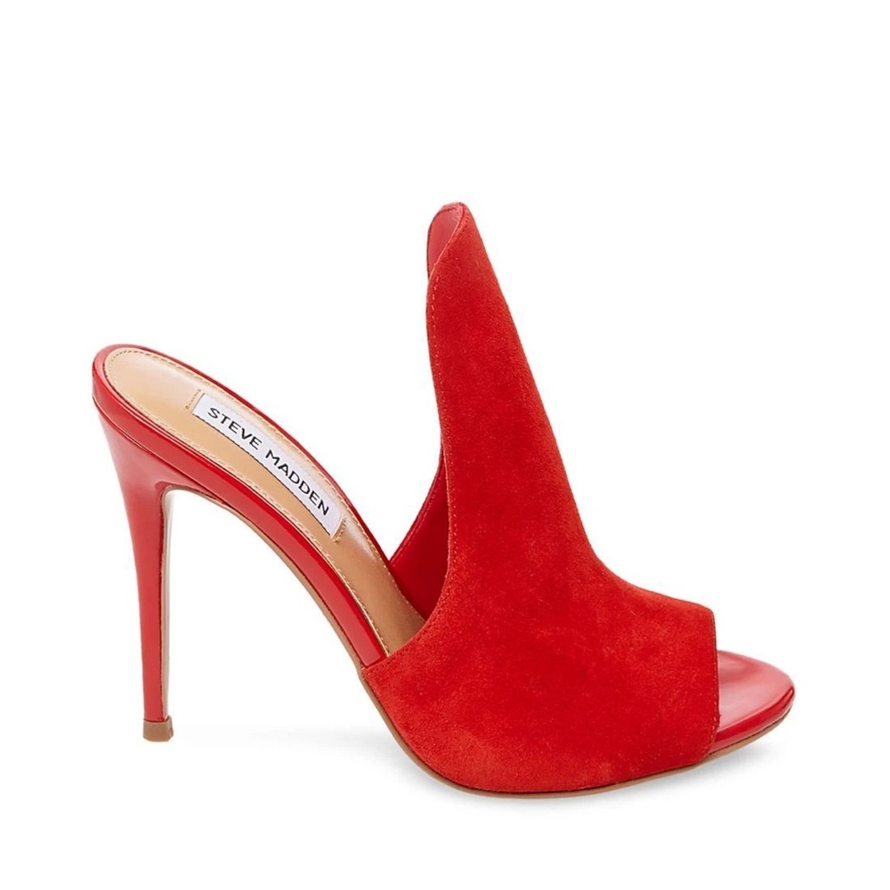 Sinful Red Suede Leather Peep-Toe Mules Size 7